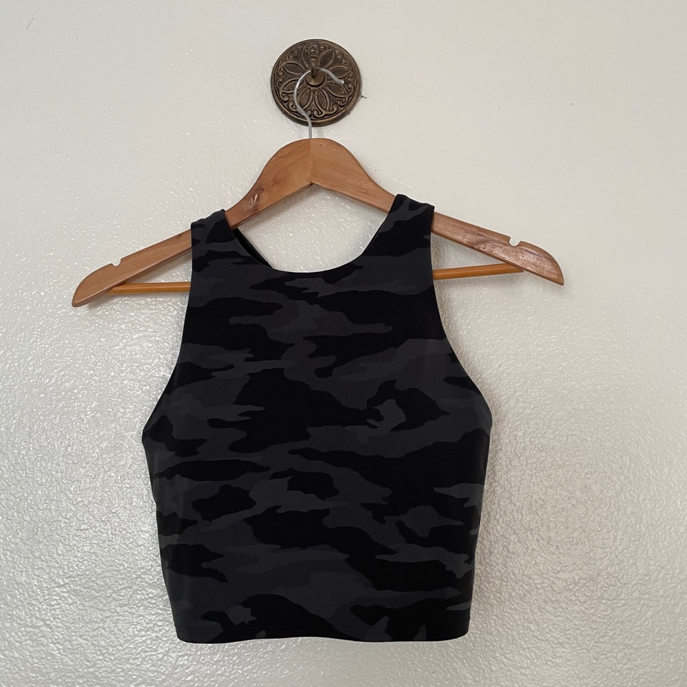 Athleta Conscious Crop Camo Tank Top Gray Black Racerback Size S